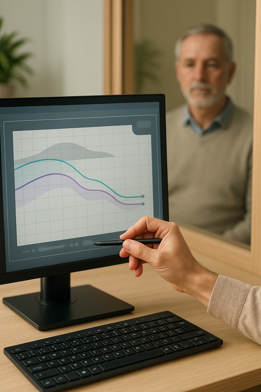 Écran REM : courbe mesurée alignée sur la cible, ajustement en direct